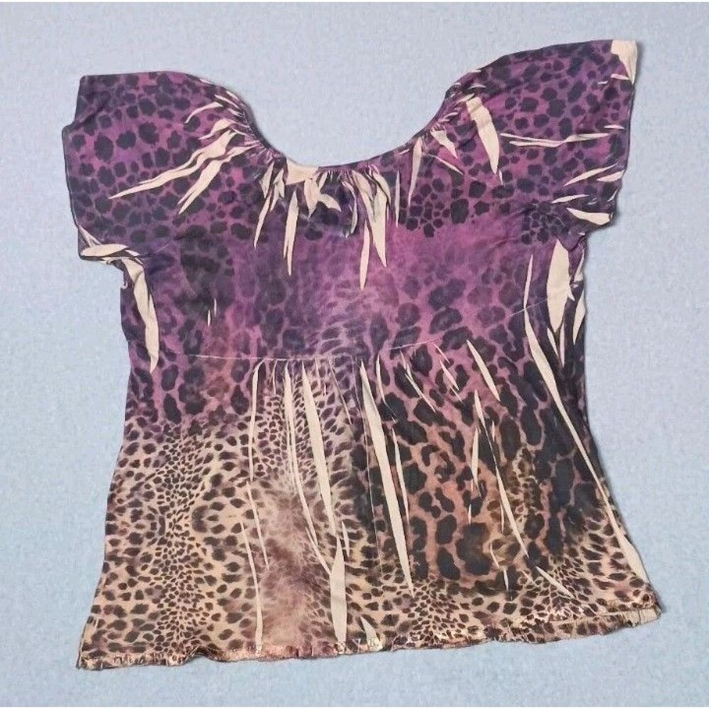 Unity World Wear Flutter Sleeve Tunic Blouse Size 1X Purple Leopard Print Fairy - Picture 12 of 12